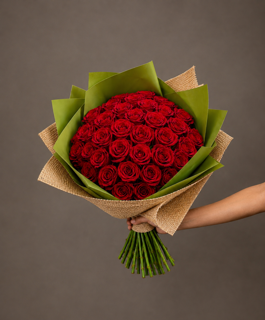 Buquê de Rosas Vermelhas com Embalagem Rústica